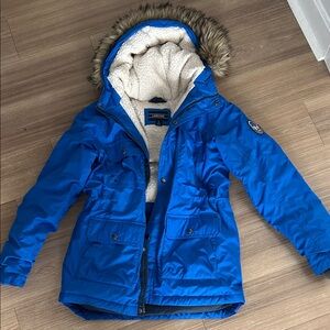 Lands' End Kids Blue Parka with Faux Fur Hood
